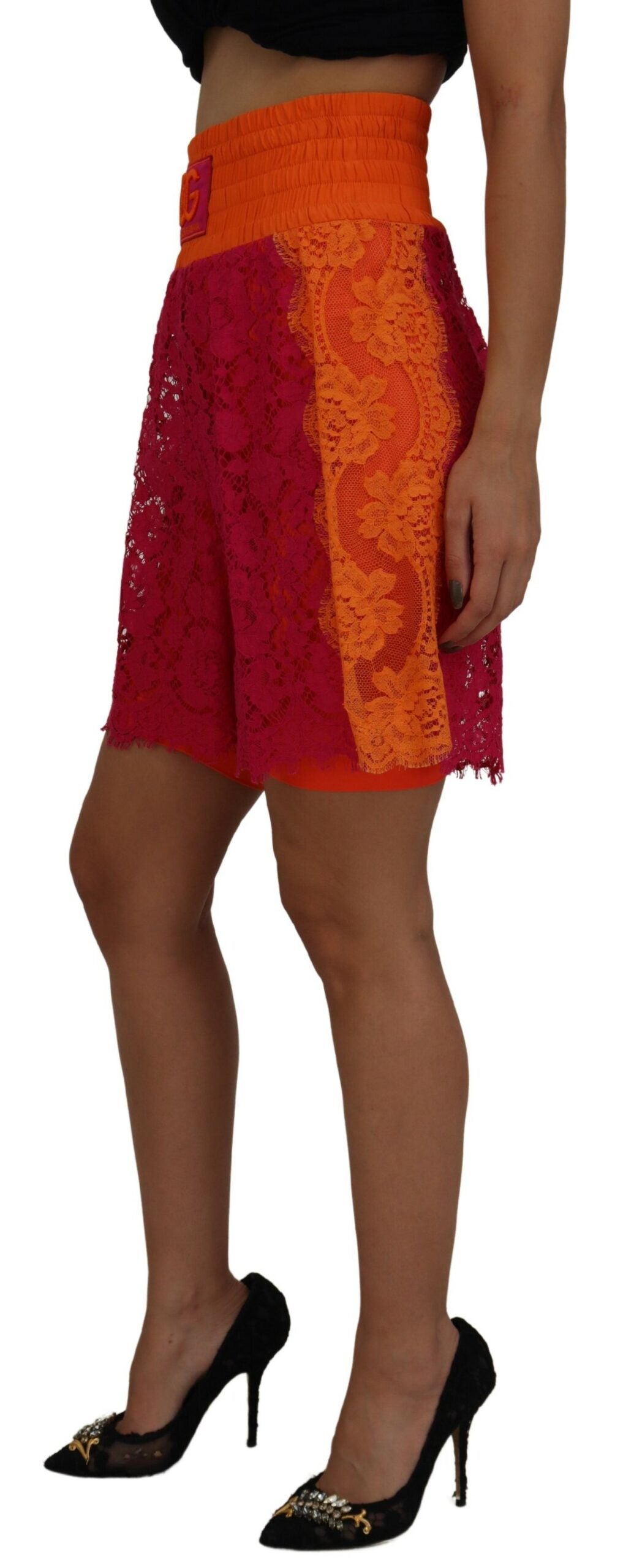 Dolce & Gabbana Rosa Orange Spitze Baumwolle Hohe Taille Shorts