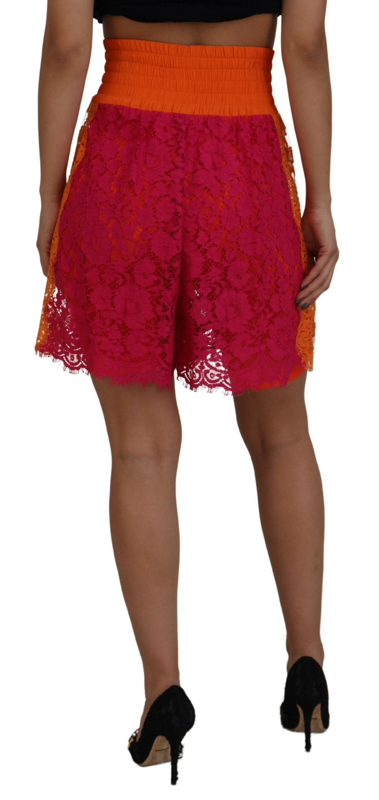 Dolce & Gabbana Rosa Orange Spitze Baumwolle Hohe Taille Shorts