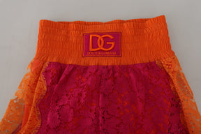 Dolce & Gabbana Rosa Orange Spitze Baumwolle Hohe Taille Shorts