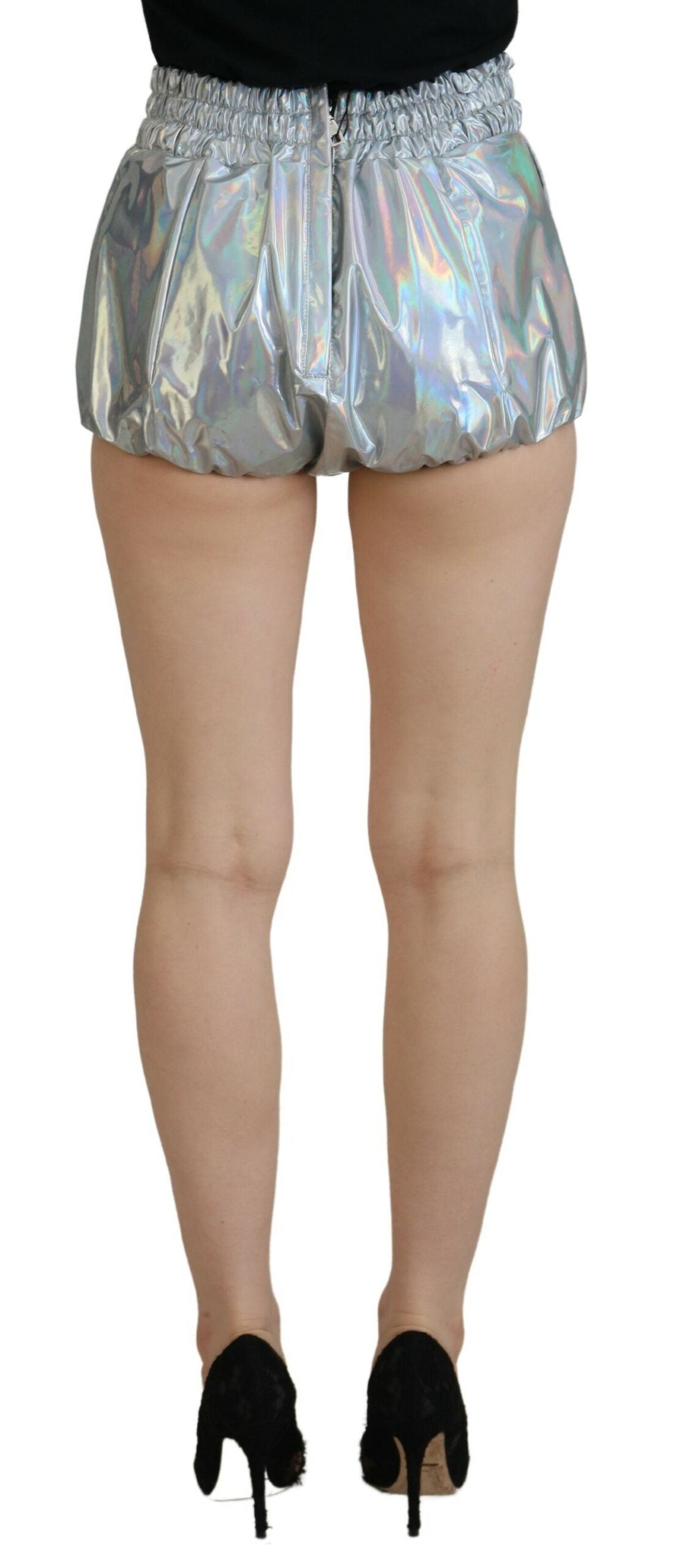 Dolce & Gabbana Silberne holografische Hotpants mit hoher Taille Shorts