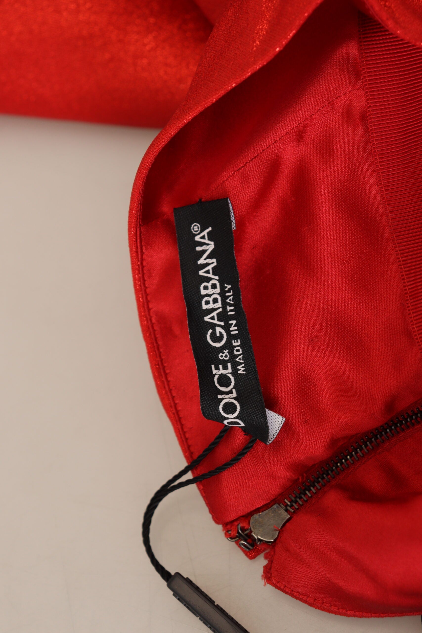 Dolce & Gabbana Metallischer roter Minirock mit hoher Taille aus Polyester