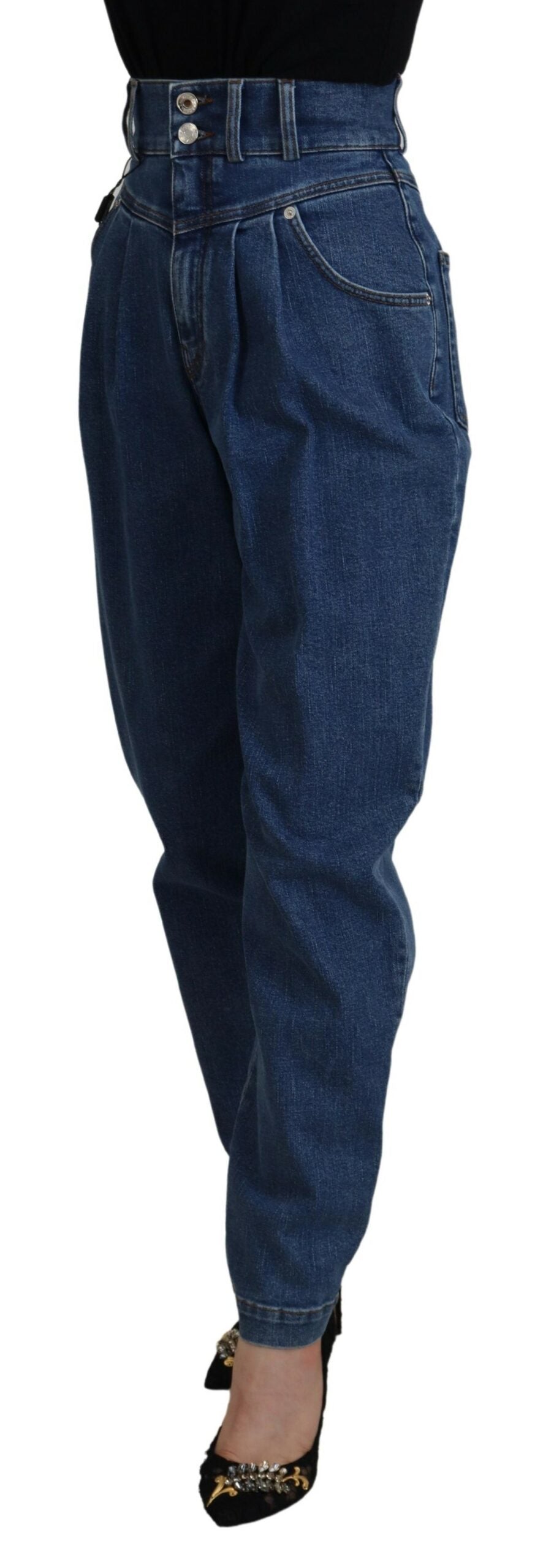 Dolce & Gabbana Blaue Denim-Baumwoll-Stretch-Jeans mit hoher Taille