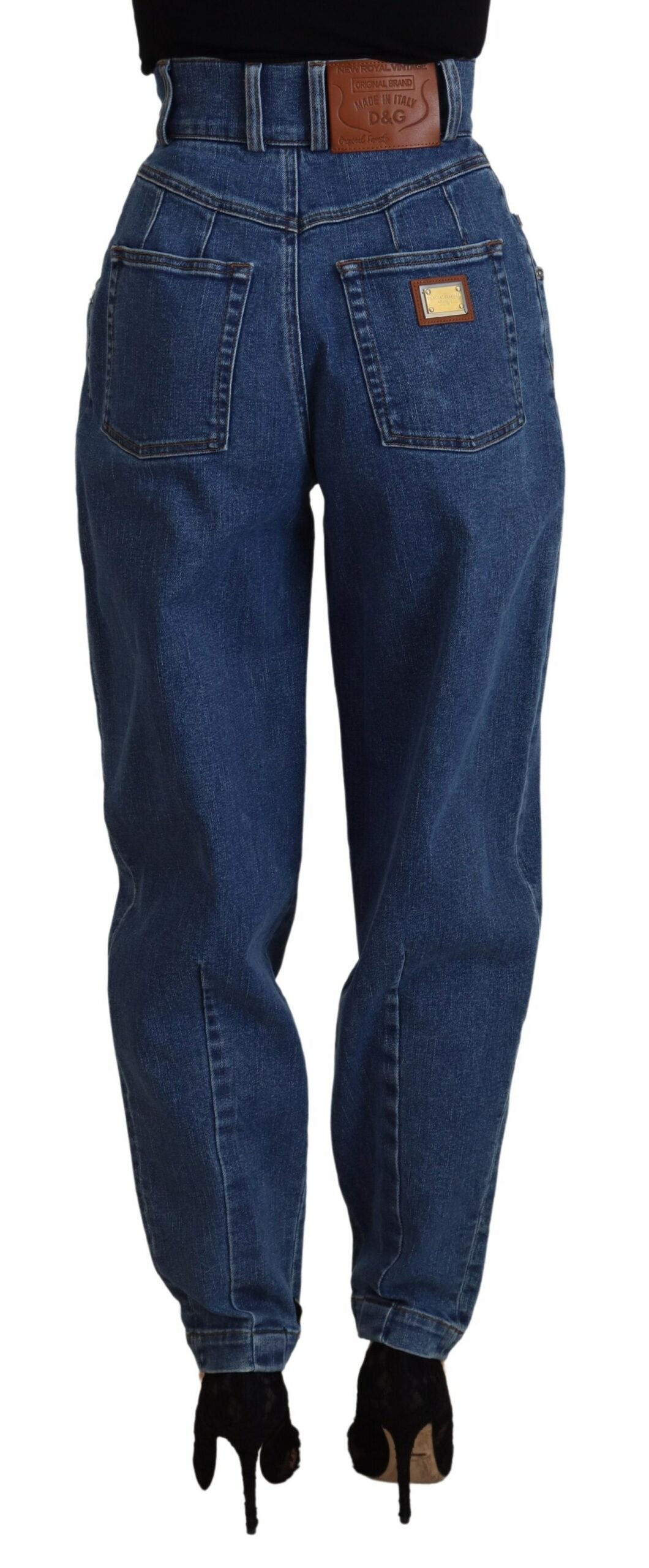 Dolce & Gabbana Blaue Denim-Baumwoll-Stretch-Jeans mit hoher Taille
