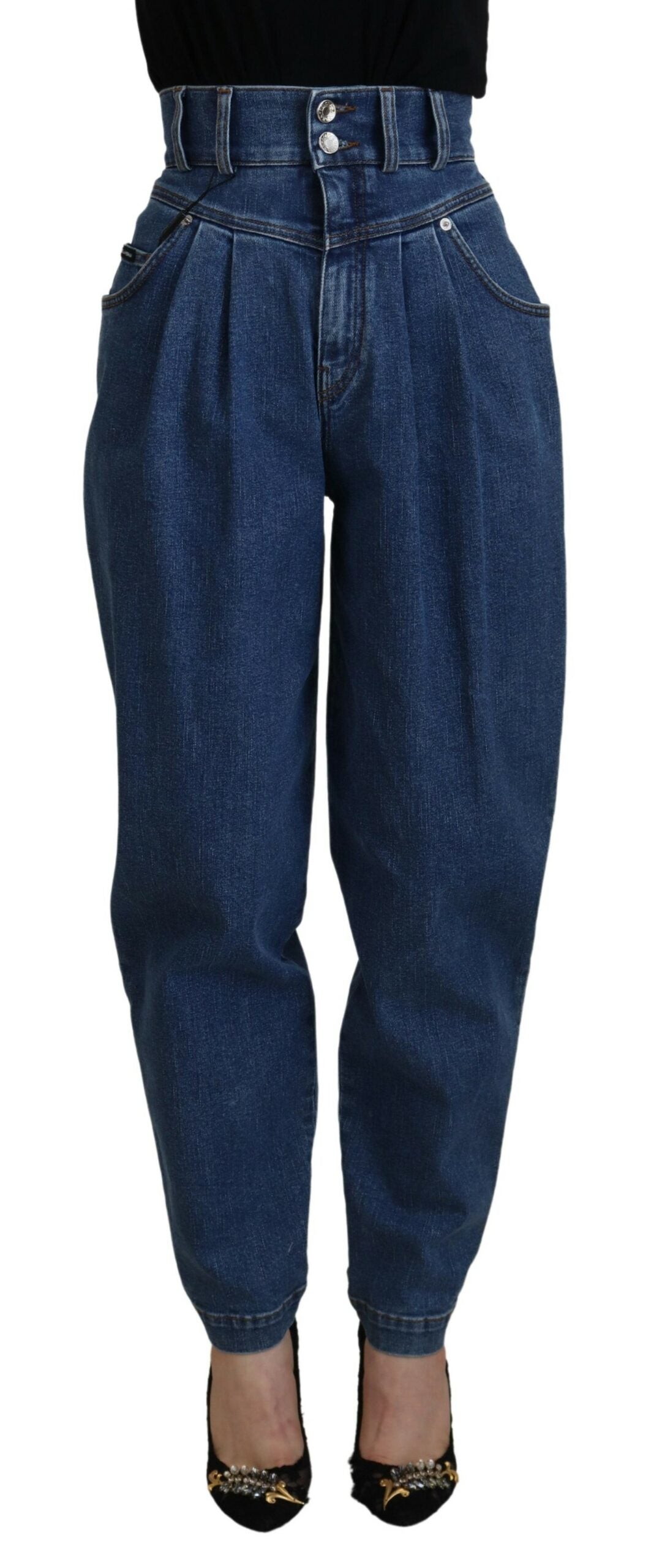Dolce & Gabbana Blaue Denim-Baumwoll-Stretch-Jeans mit hoher Taille