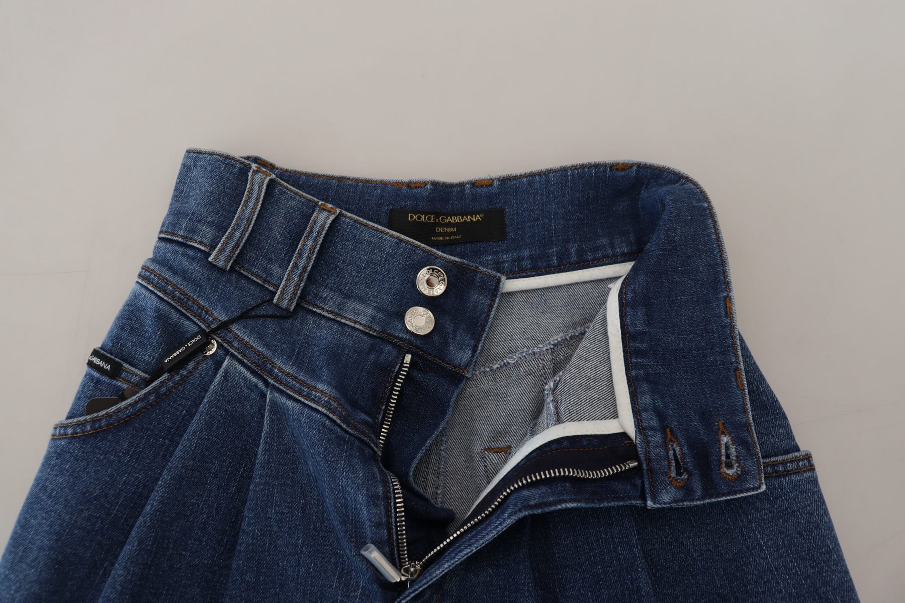 Dolce & Gabbana Blaue Denim-Baumwoll-Stretch-Jeans mit hoher Taille