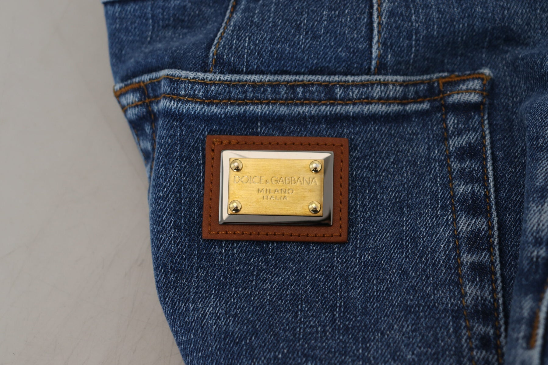 Dolce & Gabbana Blaue Denim-Baumwoll-Stretch-Jeans mit hoher Taille
