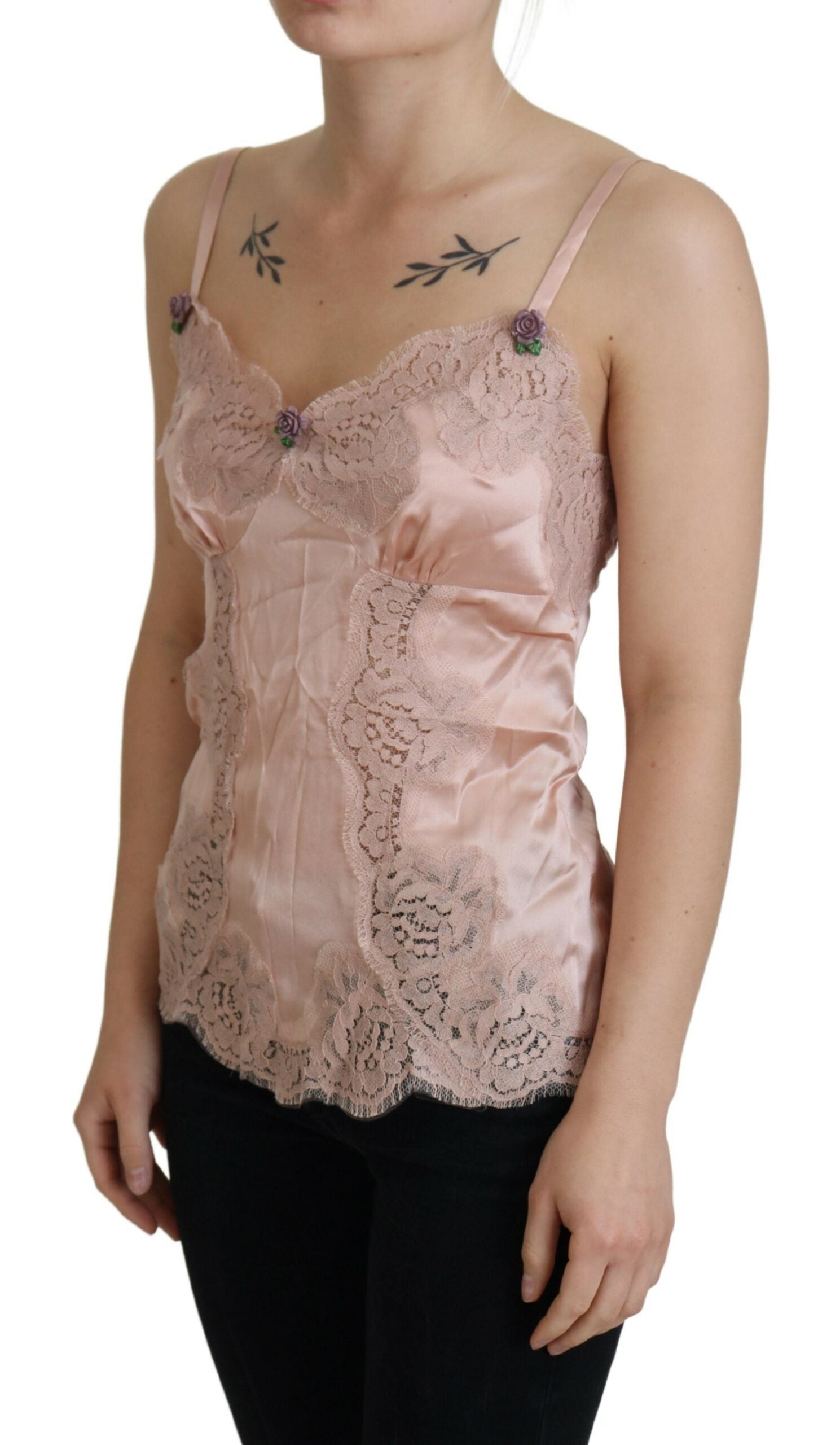 Dolce & Gabbana Rosa Satin Spitze Rosen Tank Top Lingerie