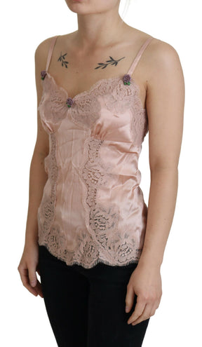 Dolce & Gabbana Rosa Satin Spitze Rosen Tank Top Lingerie