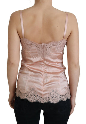 Dolce & Gabbana Rosa Satin Spitze Rosen Tank Top Lingerie