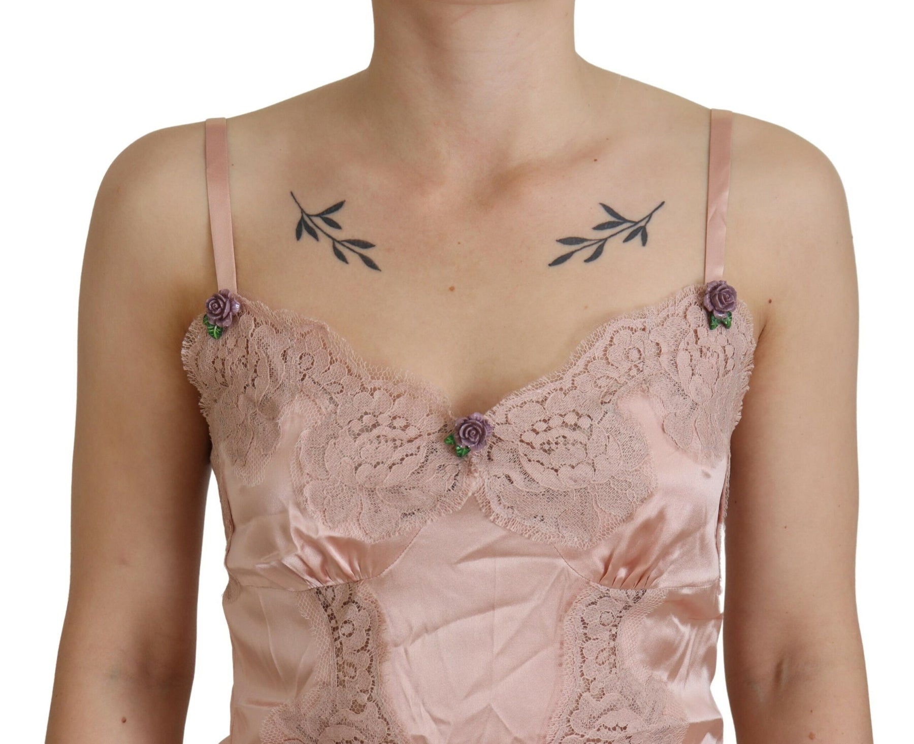 Dolce & Gabbana Rosa Satin Spitze Rosen Tank Top Lingerie