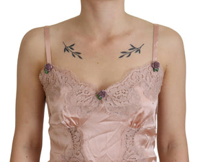 Dolce & Gabbana Rosa Satin Spitze Rosen Tank Top Lingerie