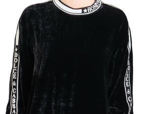 Dolce & Gabbana Schwarzer Pullover mit Rundhalsausschnitt aus Samt