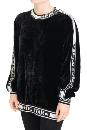 Dolce & Gabbana Schwarzer Pullover mit Rundhalsausschnitt aus Samt