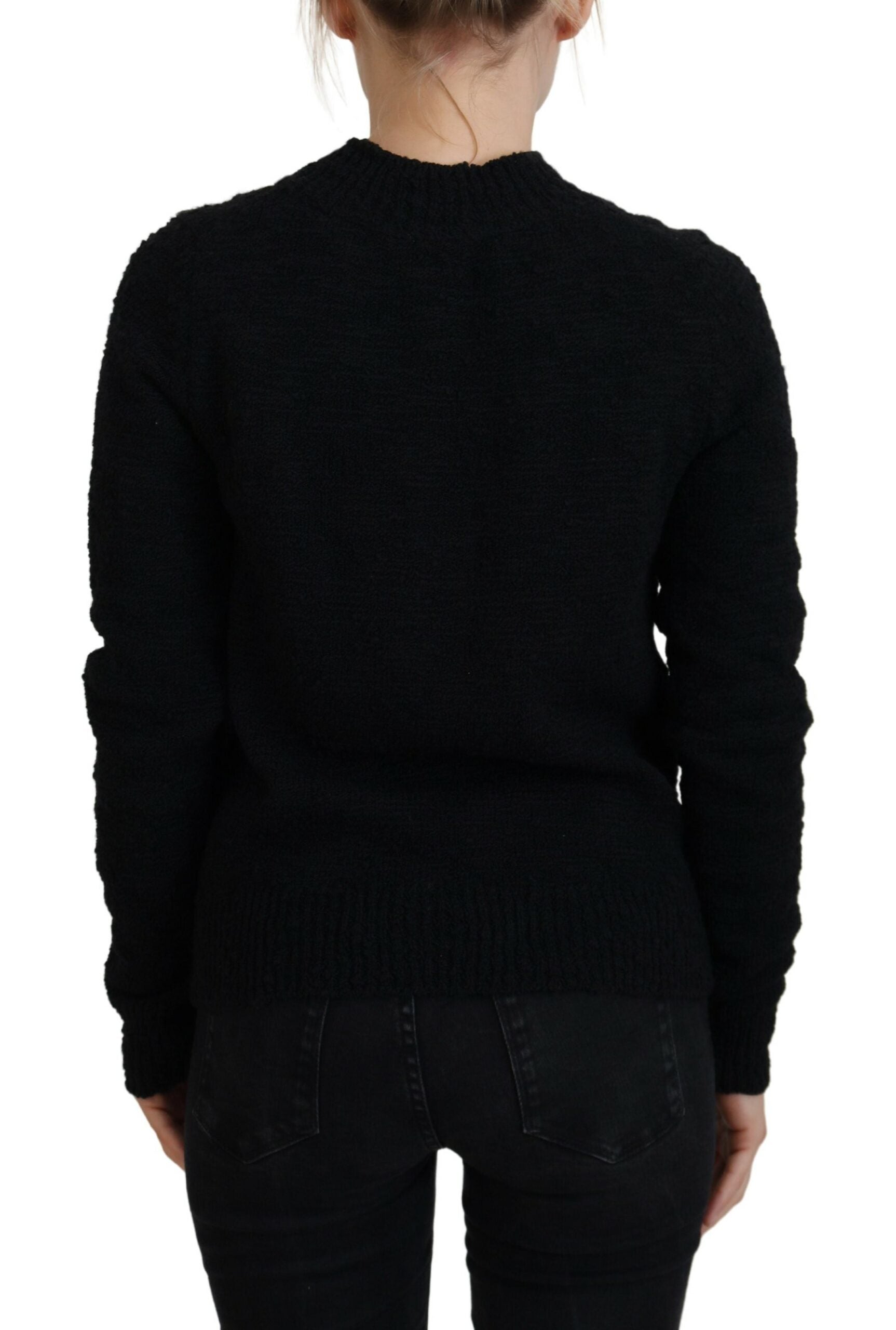Dolce & Gabbana Schwarzer Wollstrickpullover mit Rundhalsausschnitt