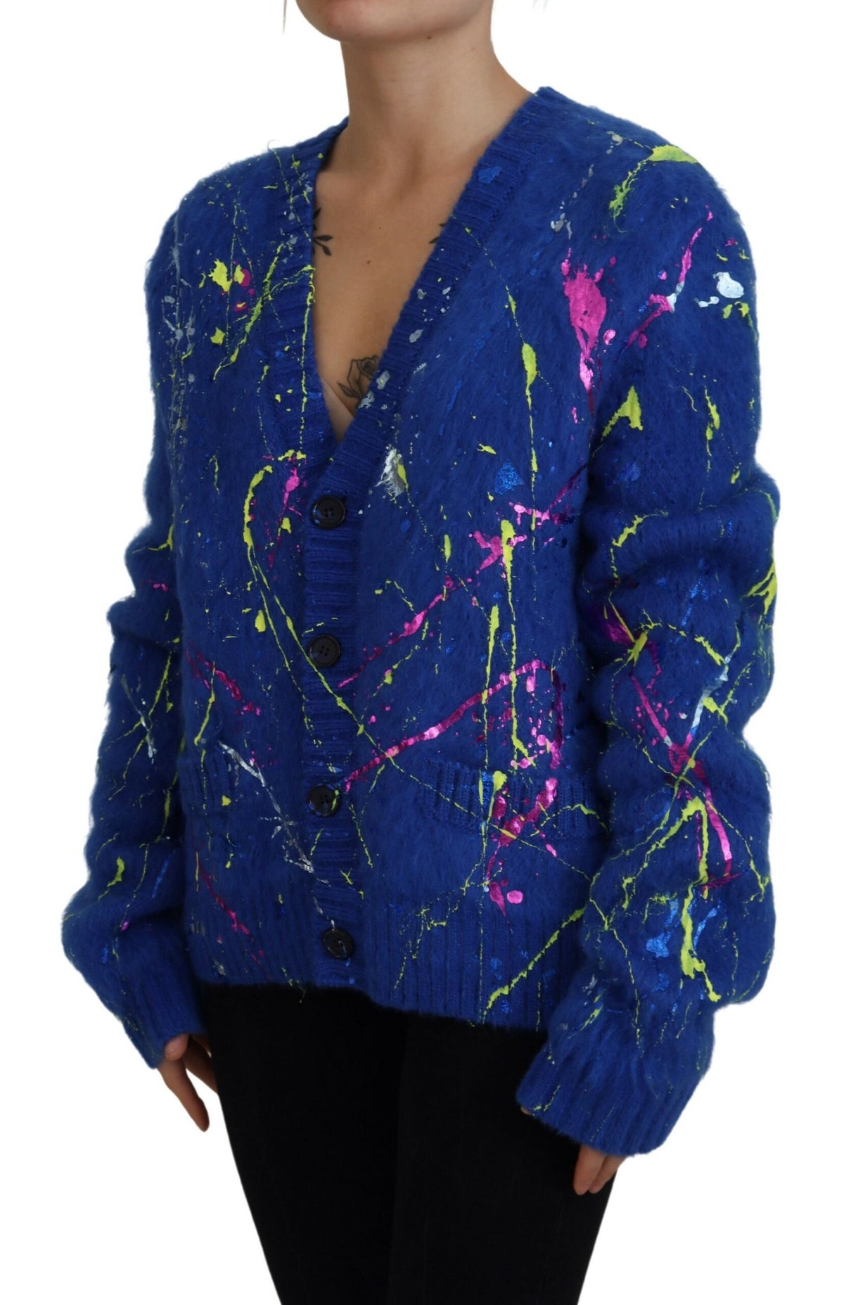 Dolce & Gabbana Blauer Color Splash Mohair Cardigan Pullover