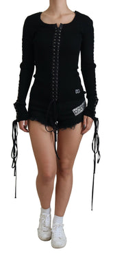 Dolce & Gabbana Schwarzer Wollstrickpullover mit schmaler Passform