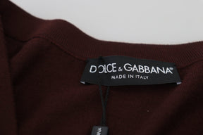 Dolce & Gabbana Kastanienbrauner Wollstrickpullover mit tiefem V-Ausschnitt