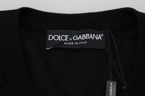 Dolce & Gabbana Schwarzer Strickpullover mit floraler Spitze und Knopfleiste