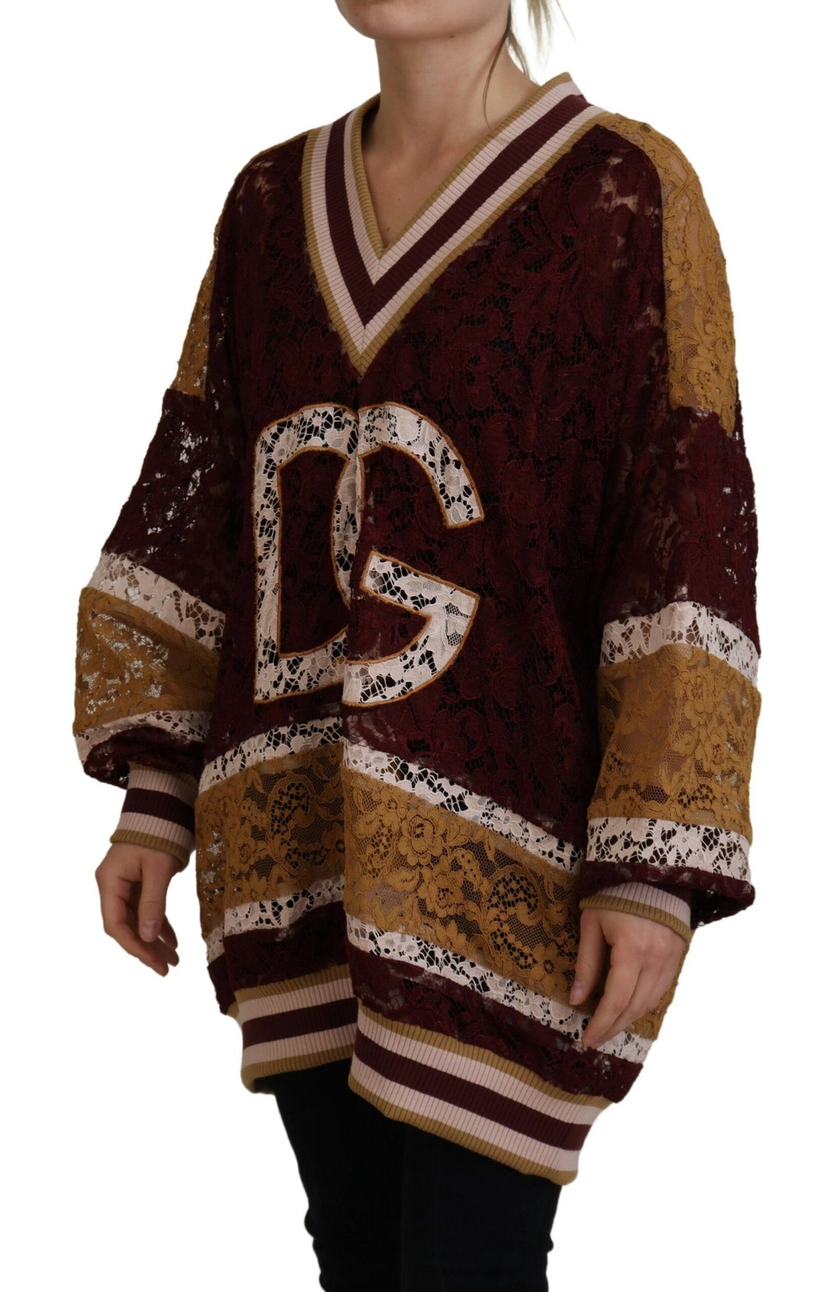 Dolce & Gabbana Multicolor Spitze Pullover mit V-Ausschnitt