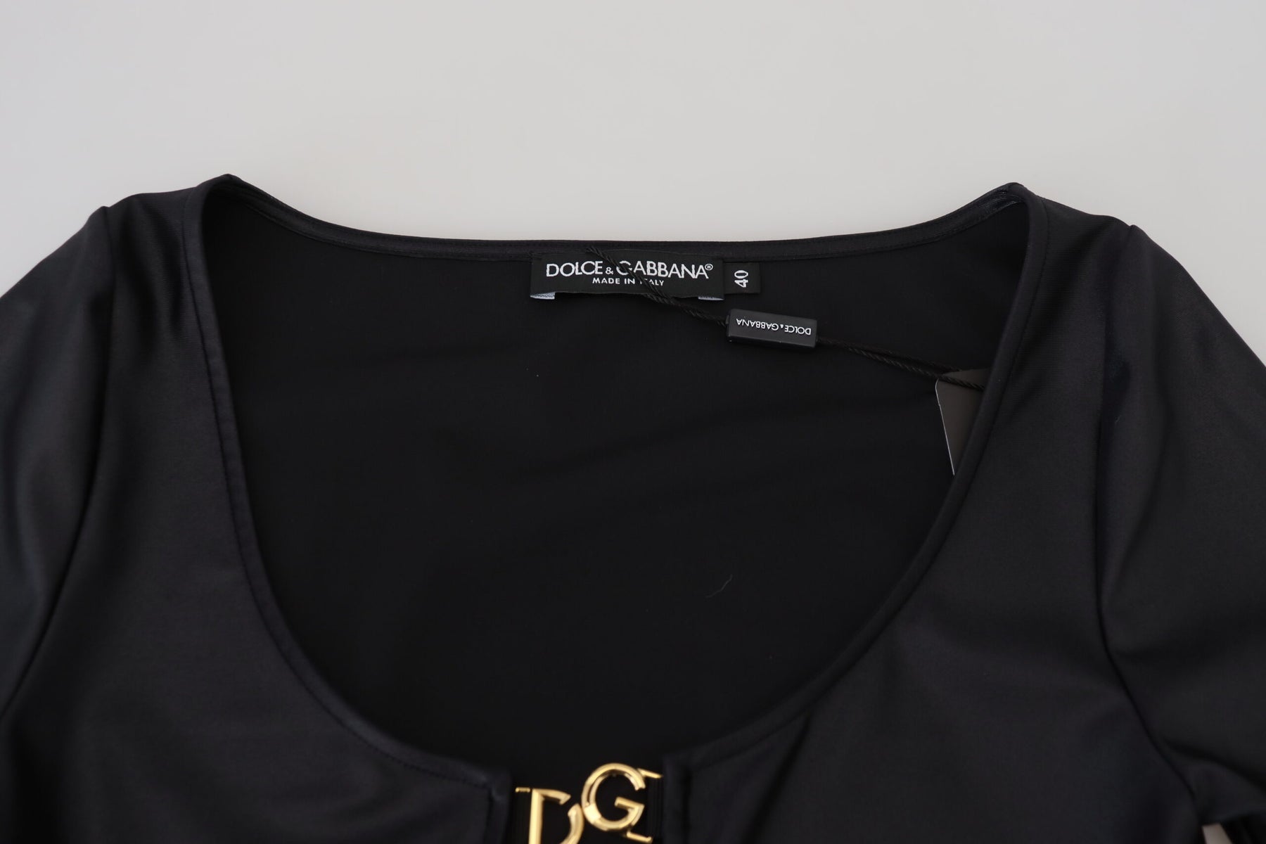 Dolce & Gabbana Schwarzes Baumwoll-Stretch-Oberteil mit offener Brust und 3/4-Ärmeln