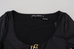 Dolce & Gabbana Schwarzes Baumwoll-Stretch-Oberteil mit offener Brust und 3/4-Ärmeln