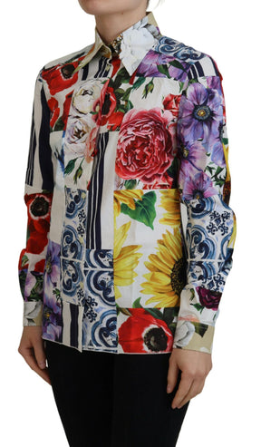 Dolce & Gabbana Multicolor Floral Baumwollbluse mit Kragen