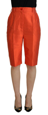 Dolce & Gabbana Orangefarbene Seidenhose mit hoher Taille und Cropped Pants