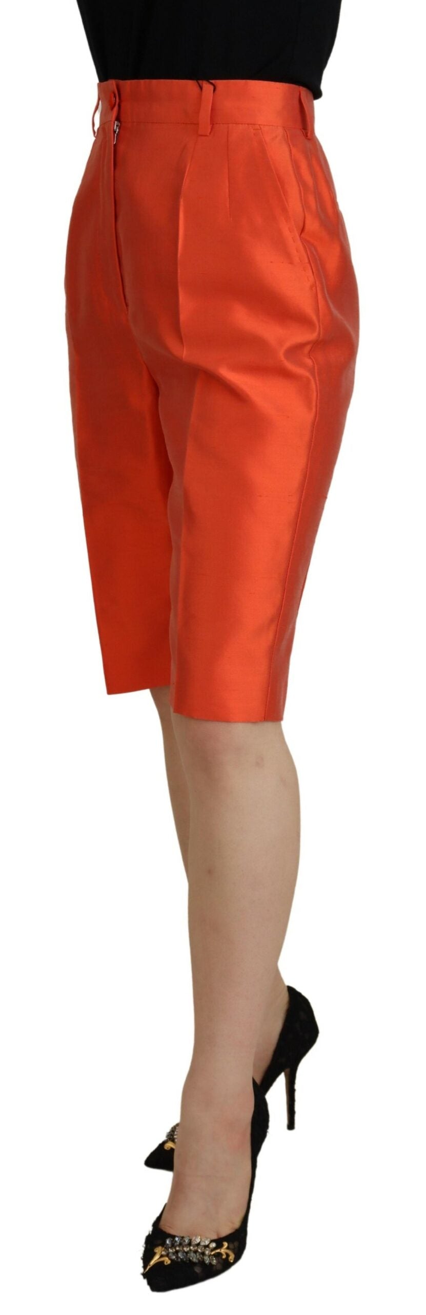 Dolce & Gabbana Orangefarbene Seidenhose mit hoher Taille und Cropped Pants