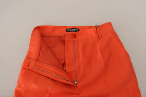 Dolce & Gabbana Orangefarbene Seidenhose mit hoher Taille und Cropped Pants