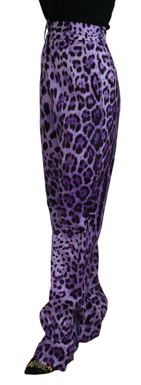 Dolce & Gabbana Lila Leopard Print Hose mit hoher Taille