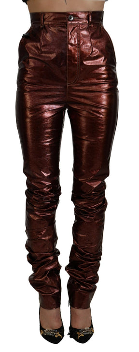 Dolce & Gabbana Metallisch bronzefarbene Skinny Jeans mit hoher Taille