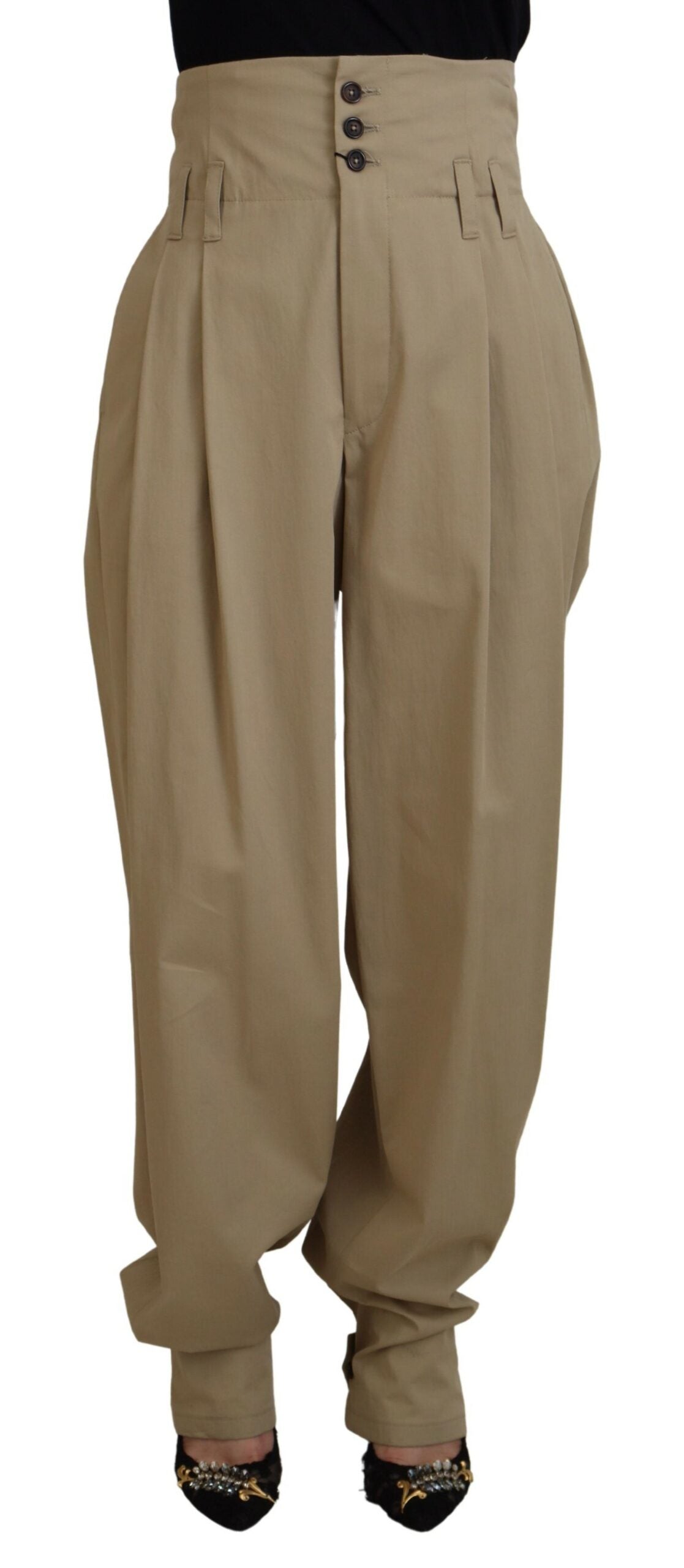Dolce & Gabbana Braune, taillierte Hose aus Baumwolle mit hoher Taille