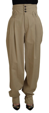 Dolce & Gabbana Braune, taillierte Hose aus Baumwolle mit hoher Taille