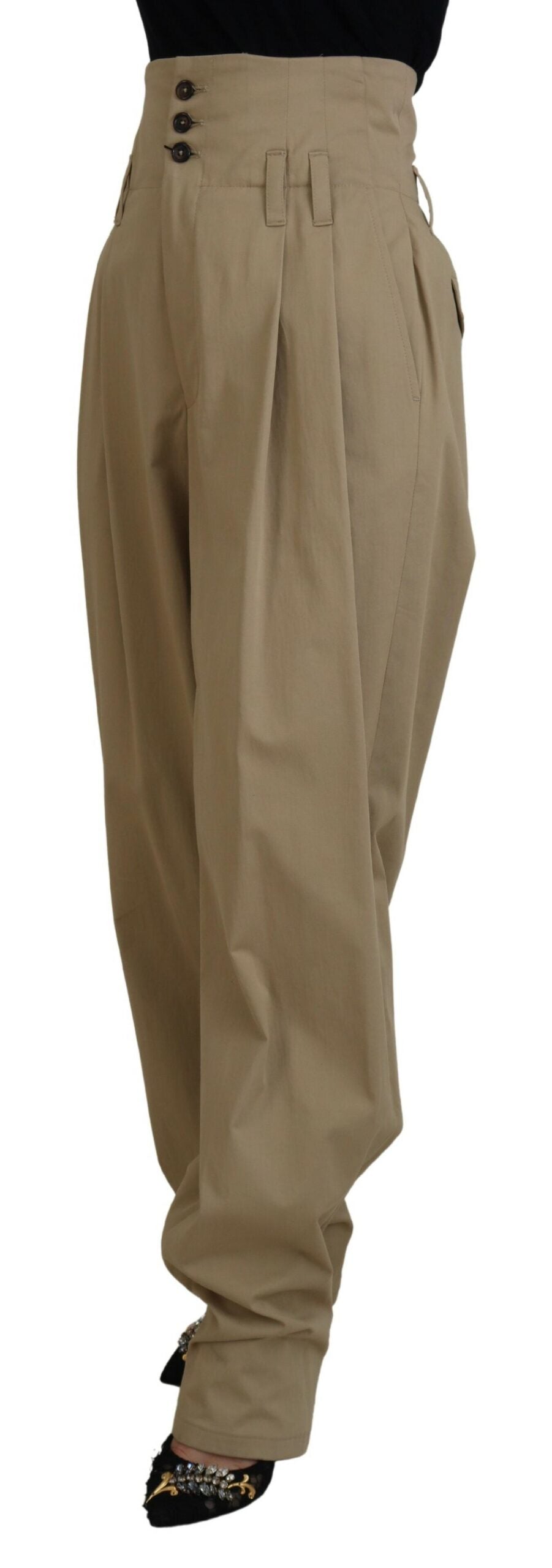 Dolce & Gabbana Braune, taillierte Hose aus Baumwolle mit hoher Taille