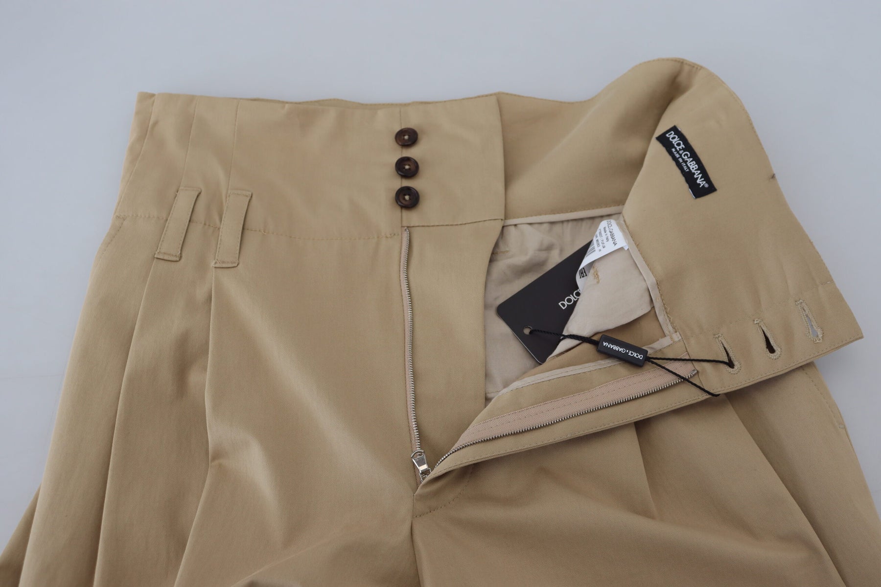 Dolce & Gabbana Braune, taillierte Hose aus Baumwolle mit hoher Taille