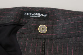 Dolce & Gabbana Graue Streifen Wolle konisch zulaufende Damenhosen