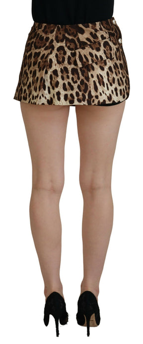 Dolce & Gabbana Brauner A-Linien-Minirock aus Wolle mit Leopardenmuster