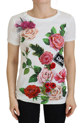 Dolce & Gabbana Weiße Rose DGLogo Bedrucktes Kurzarm-Top
