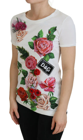 Dolce & Gabbana Weiße Rose DGLogo Bedrucktes Kurzarm-Top