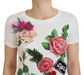 Dolce & Gabbana Weiße Rose DGLogo Bedrucktes Kurzarm-Top