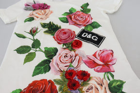 Dolce & Gabbana Weiße Rose DGLogo Bedrucktes Kurzarm-Top