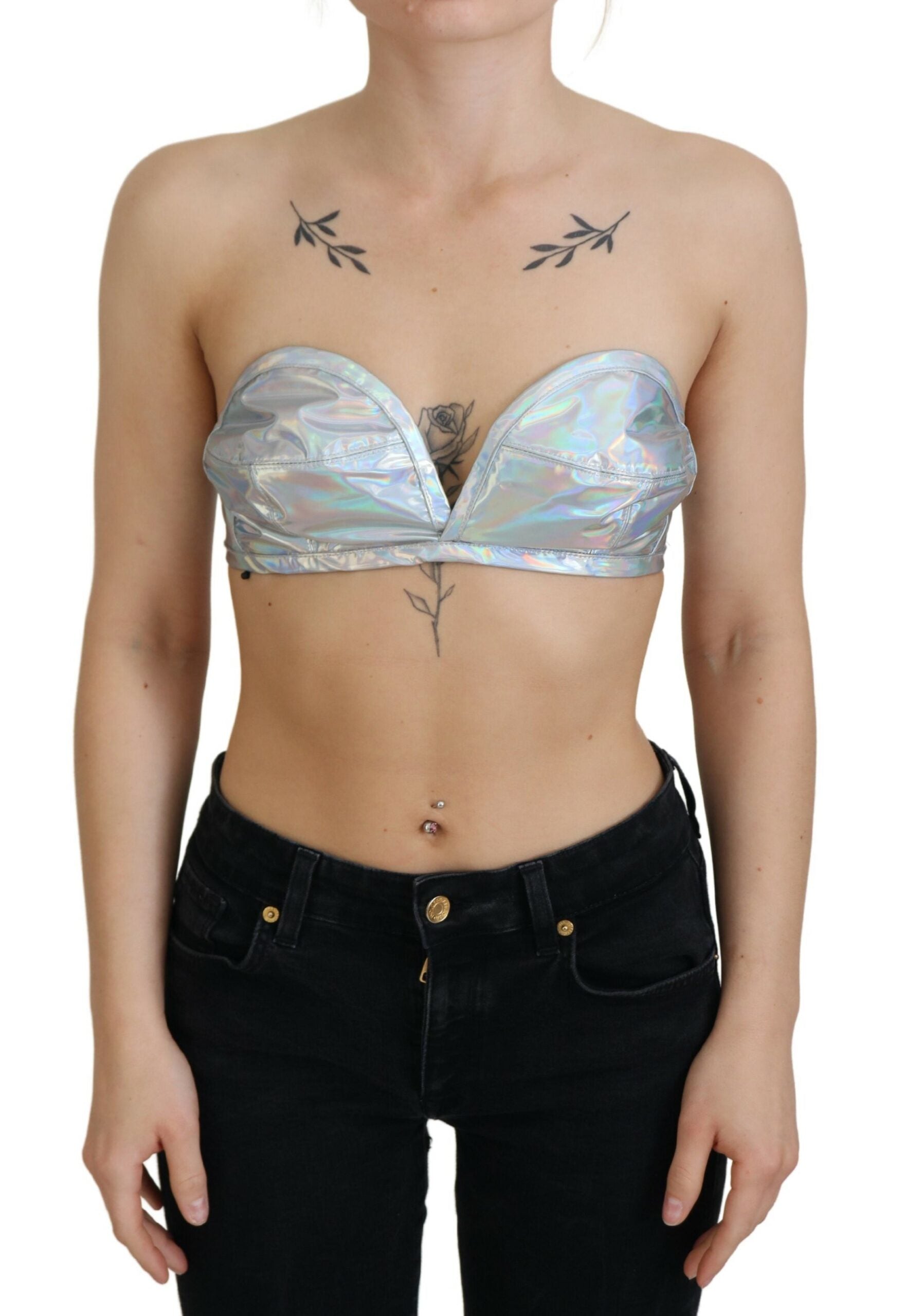 Dolce & Gabbana Silberner Holografie-Effekt Bustier-Büstenhalter Top