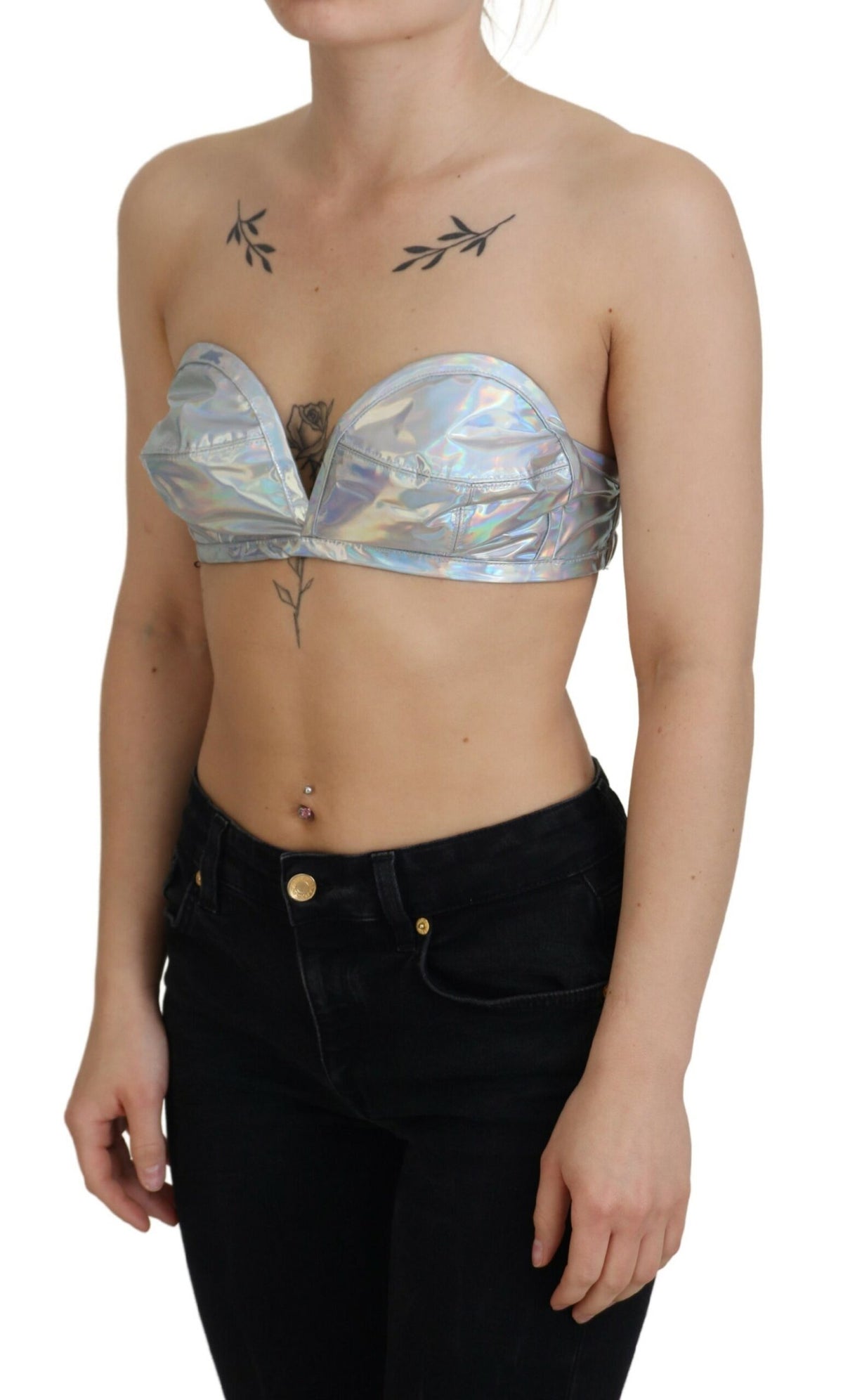 Dolce & Gabbana Silberner Holografie-Effekt Bustier-Büstenhalter Top