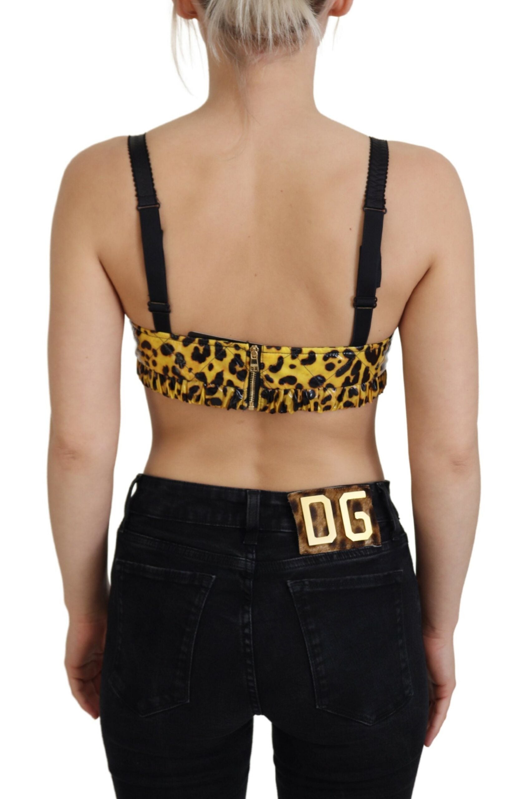 Dolce & Gabbana Gelbes Leopard-geschnittenes Bustier-Korsett-BH-Oberteil