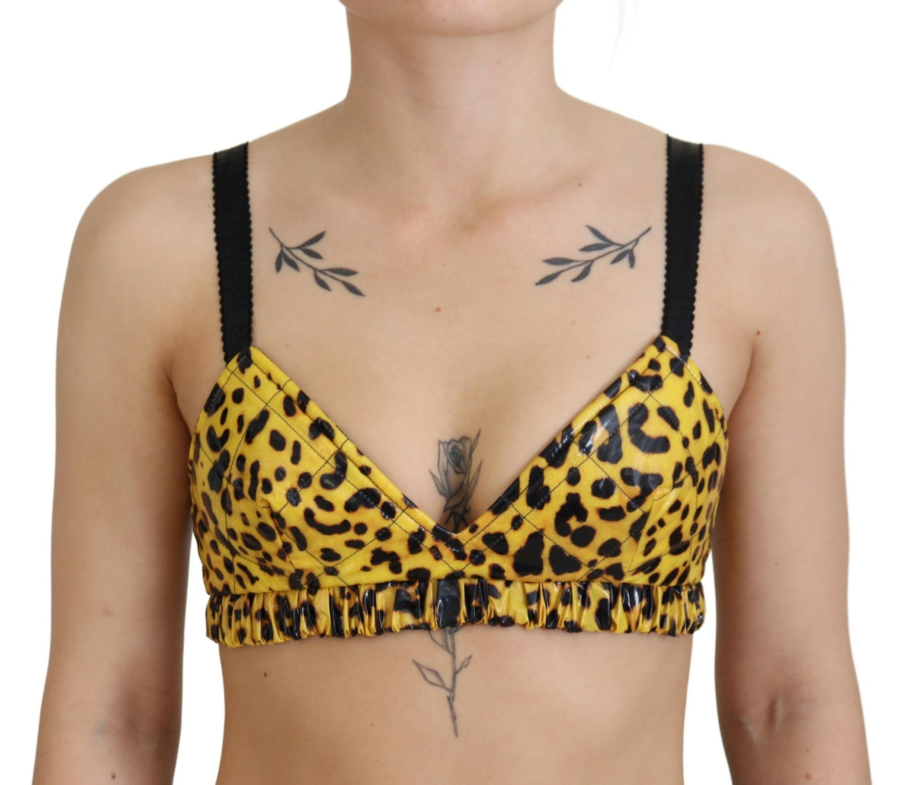 Dolce & Gabbana Gelbes Leopard-geschnittenes Bustier-Korsett-BH-Oberteil