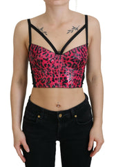 Dolce & Gabbana Rosa Leopard Print Cropped Bustier Korsett Top