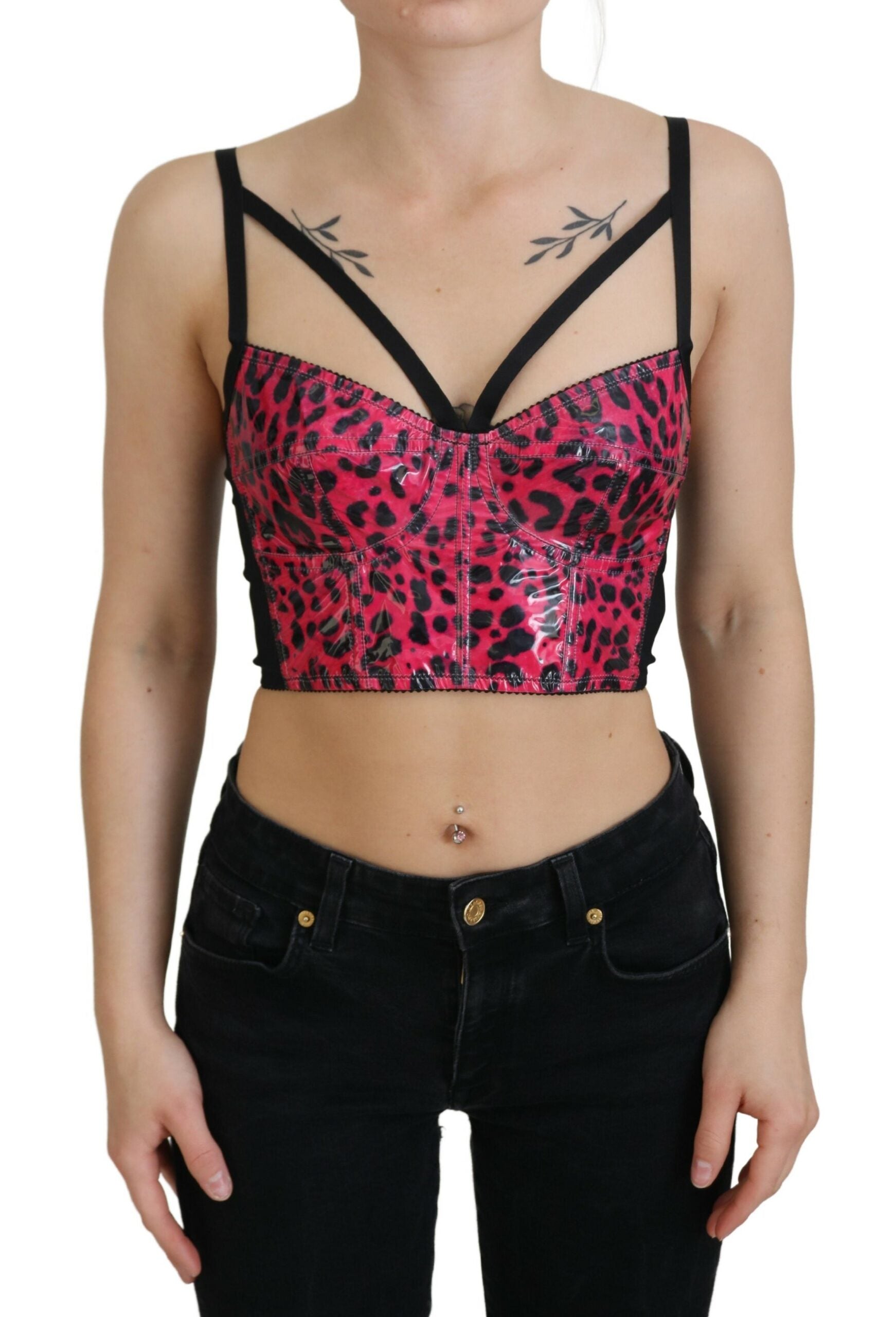 Dolce & Gabbana Rosa Leopard Print Cropped Bustier Korsett Top