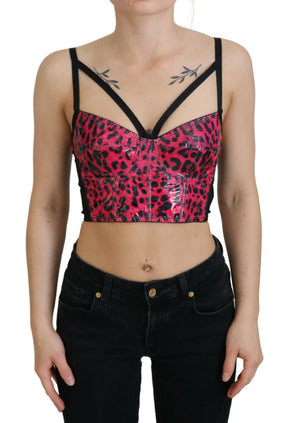 Dolce & Gabbana Rosa Leopard Print Cropped Bustier Korsett Top