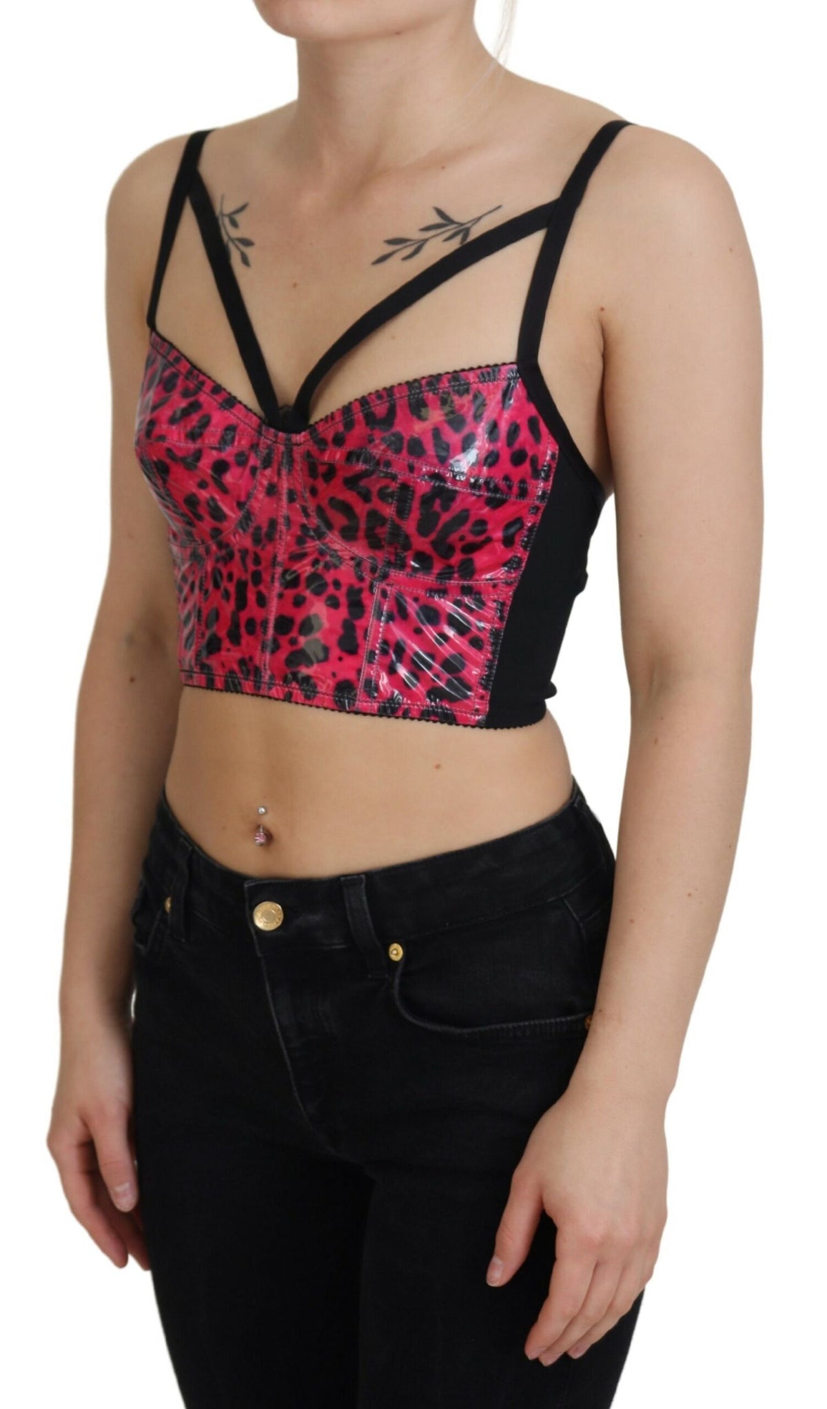 Dolce & Gabbana Rosa Leopard Print Cropped Bustier Korsett Top