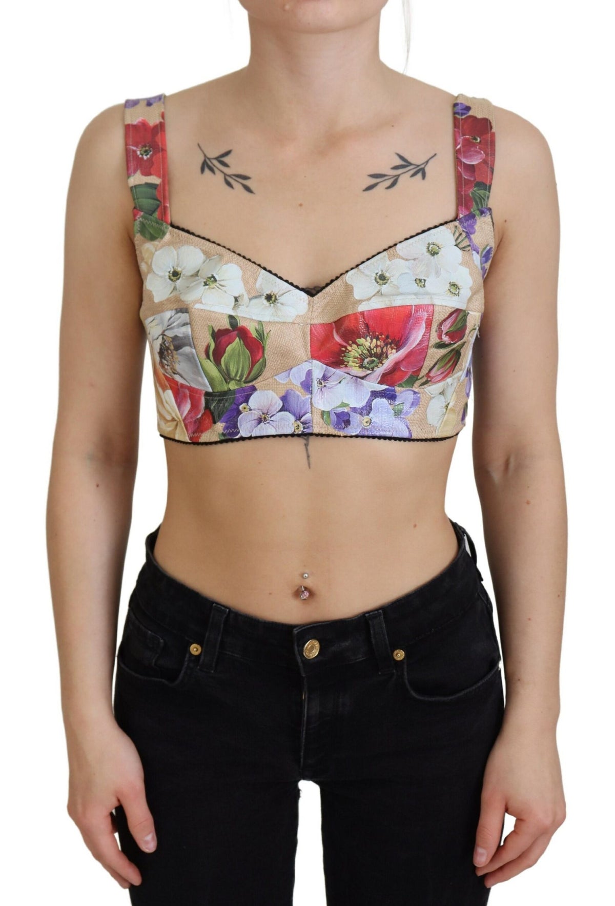 Dolce & Gabbana Multicolor Floral Cropped Bustier Korsett Top